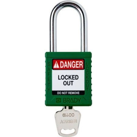 BRADY Brady Safety Lockout Padlock, Keyed Different, 1-1/2in, Plastic/Steel, Green SDPL-GRN-38ST-KD